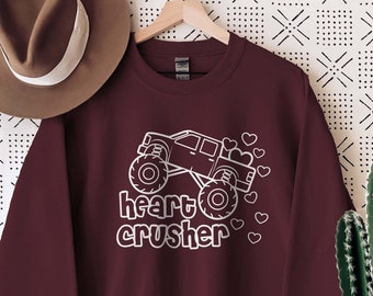 Heart Crusher Sweatshirt, Valentines Sweatshirt, Valentines Day Gift, Valentines Day Shirt, Truck Lover Sweatshirt, Love Shirt, Truck Girl