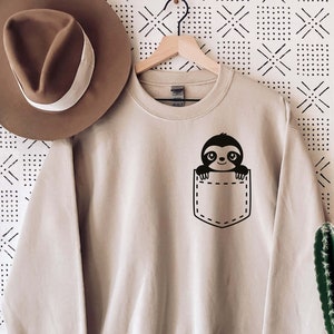 Cute Sloth Pocket Sweatshirt, Sloth Sweatshirt, Mini Sloth Shirt, Sloth Lover Shirt, Animal Lover Gift, Spirit Animal Shirt, Pocket Designs