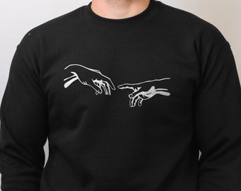 Creation Hands Sweatshirt, Line Art Sweater, Aesthetic Sweatshirt, Aesthetic Clothing, Minimal Sweatshirts, Renaissance Sweater