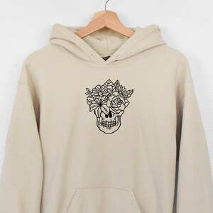 Floral Skull Face Hoodie, Trendy Hoodie, Skeleton Hoodie