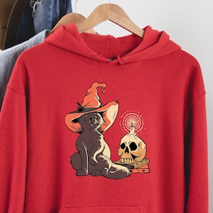 Witch Cat Hoodie, Skull Hoodie, Cat Mom Hoodie, Cat Hoodie, Cat Lover Hoodie, Halloween Hoodie, Cat Lover Gift, Cat Owner Gift