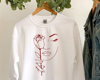 Rose Face Sweatshirt, Woman Face Sweatshirt, Line Art Shirt, Face Line Shirt, One Line Art, Graphic Tee, Minimalist Shirt, Line Art Tee