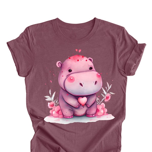 Hippo T-Shirt, Hippo Lover Shirt, Heart Shirt, Cute Animal Shirt, Cute Hippo Shirt, Animal Lover Gift, Valentine Days Gift, Hippo Lover Gift