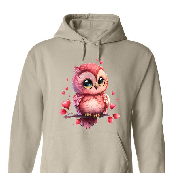Owl Hoodie, Owl Lover Hoodie, Heart Hoodie, Cute Animal Hoodie, Valentine Day's Gift, Night Owl Gift, Owl Lover Gift, Gift For Him