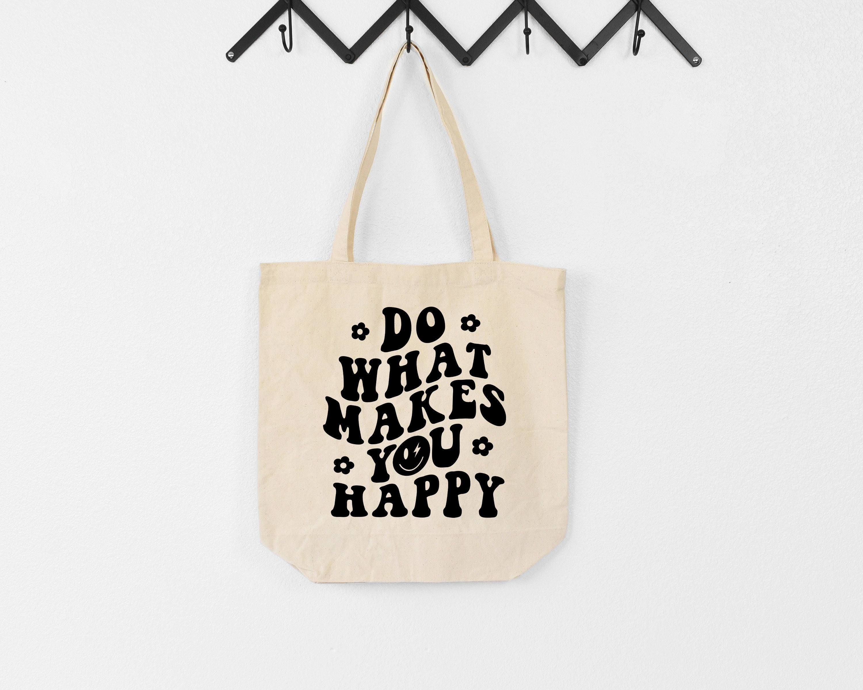 Just Smile Canvas Tote Bag cute Smiley Face Positive Quotes 