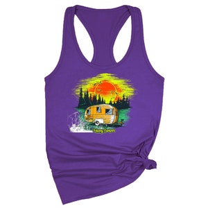 Happy Camper Tank Top, Travel Tank Top, Nature Tank Top, Adventure Vacation Shirt, Sunset TT, Nature Lover TT, Women&#39;s Shirt, Free Spirit TT