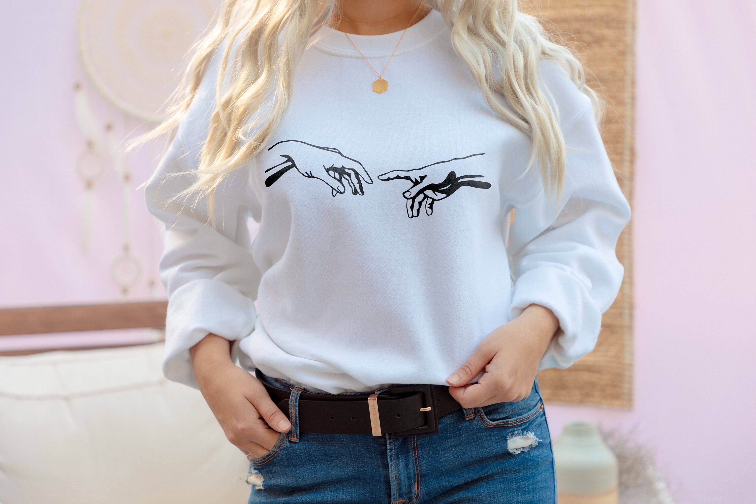 Creation Hands Sweatshirt Line Art Sweater Aesthetic | Etsy