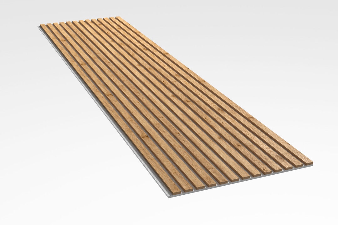 Panel acústico de listones de madera Roble natural, fieltro gris tamaño:  2400x600mmx22mm -  España