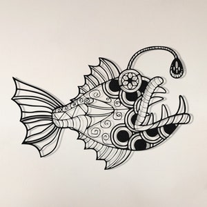 Angler Fish Metal Wall Decor, Deep Ocean Fish, Deep Sea Fishing, Metal sign sculpture, Outdoor wall decor, Housewarming gift