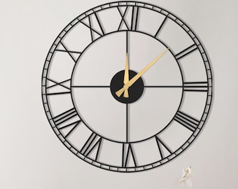 Modern Roman Numeral Metal Wall Clock: Silent Minimalist Design