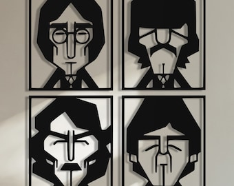 Arte de pared de metal de The Beatles: decoración abstracta de estudio de música, juego de 4