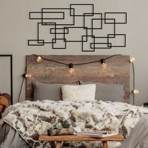 Modern Black Metal Headboard: Geometric Bedroom Wall Art