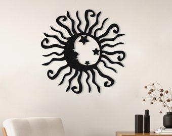 Sun and Moon Metal Wall Decor, Boho Home Decor, Black Metal Wall Hangings, Celestial Decor, Sun and Moon Symbol Decor, Sun and Moon Decor