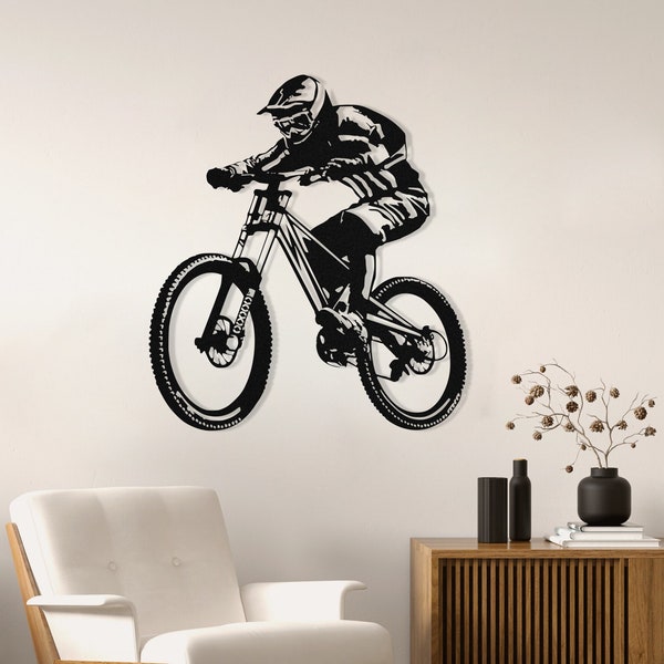 Mountainbike Wanddekor, Metallwandskulptur, Geschenke für Biker, Metall schwarze Fahrradkunst, Metallfahrradwandkunst, Fahrradwandkunst, Geschenk für Vati