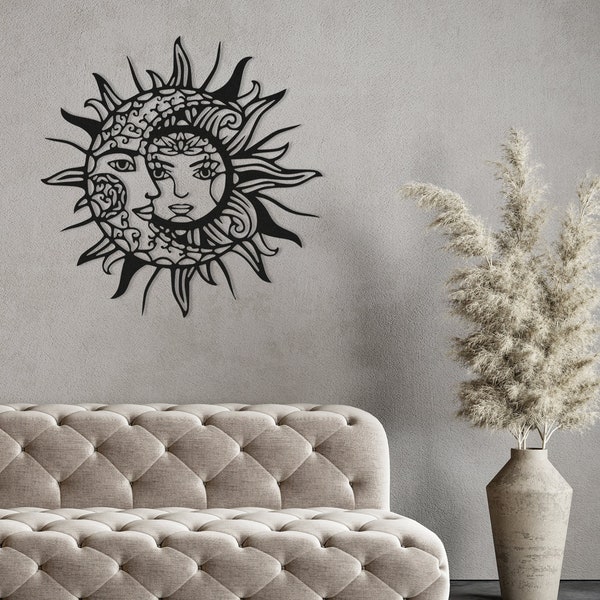 Sonne und Mond Metall Wandkunst, himmlische Sonne und Mond Wandkunst, moderne Wandkunst, Innendekoration, Wandbehang