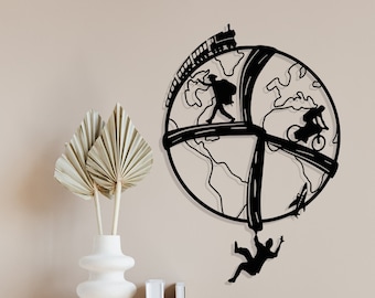 Travel Globe, Metal World Map, World Travel Map, Metal Wall decor, Minimal World Wap, Travel Wall Decor, Home and Office Decor