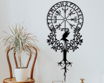 Viking Symbol Metal Wall Art, Nordic Decor, Vegvisir Compass, Black Metal Wall Art, Amulet Protection Decor, Viking Gifts, Meaningful Gift