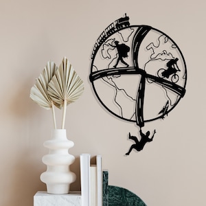 Globo terráqueo de viaje, mapamundi de metal, mapa de viajes del mundo, decoración de pared de metal, mapa del mundo minimalista, decoración de pared de viaje, decoración para el hogar y la oficina