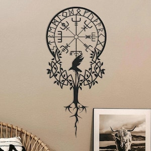 Vegvisir Metal Wall Art: Viking Decor, Norse Symbol Amulet