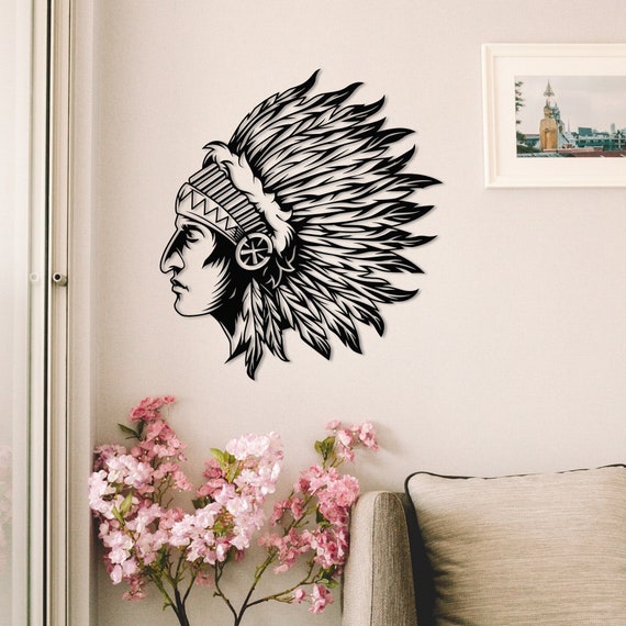 Native American Metal Wall Art Amerindian Face Sign Injun Decor