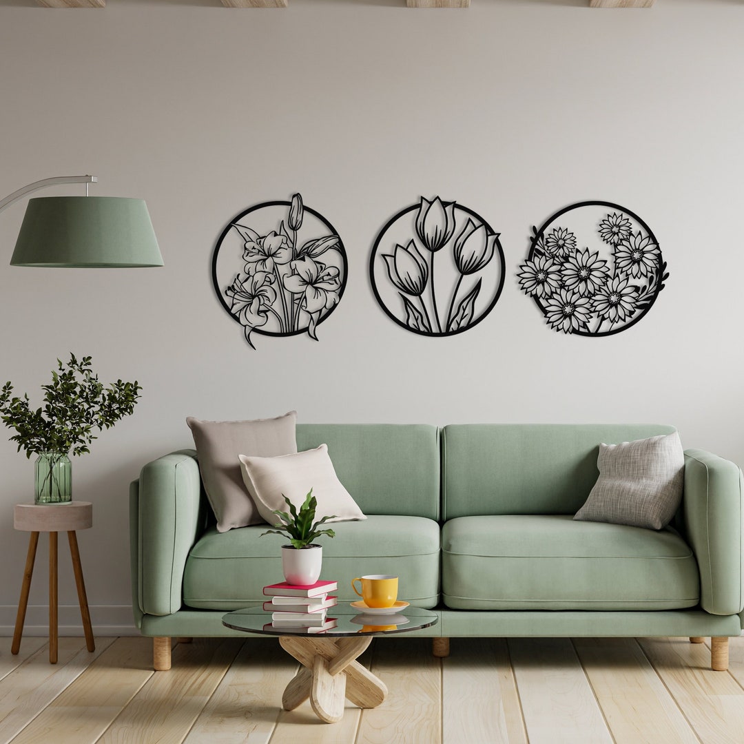 Flower Set of 3 Metal Wall Art Large Flowers Wall Decor - Etsy