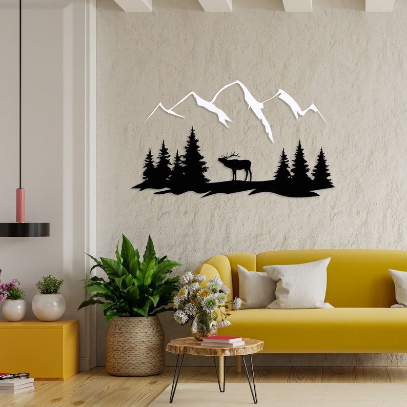 Mountain Metal Wall Art Deer Metal Wall Art Mountain Range Etsy