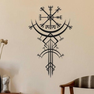 Vegvisir Compass Metal Wall Art: Viking Runic Decor