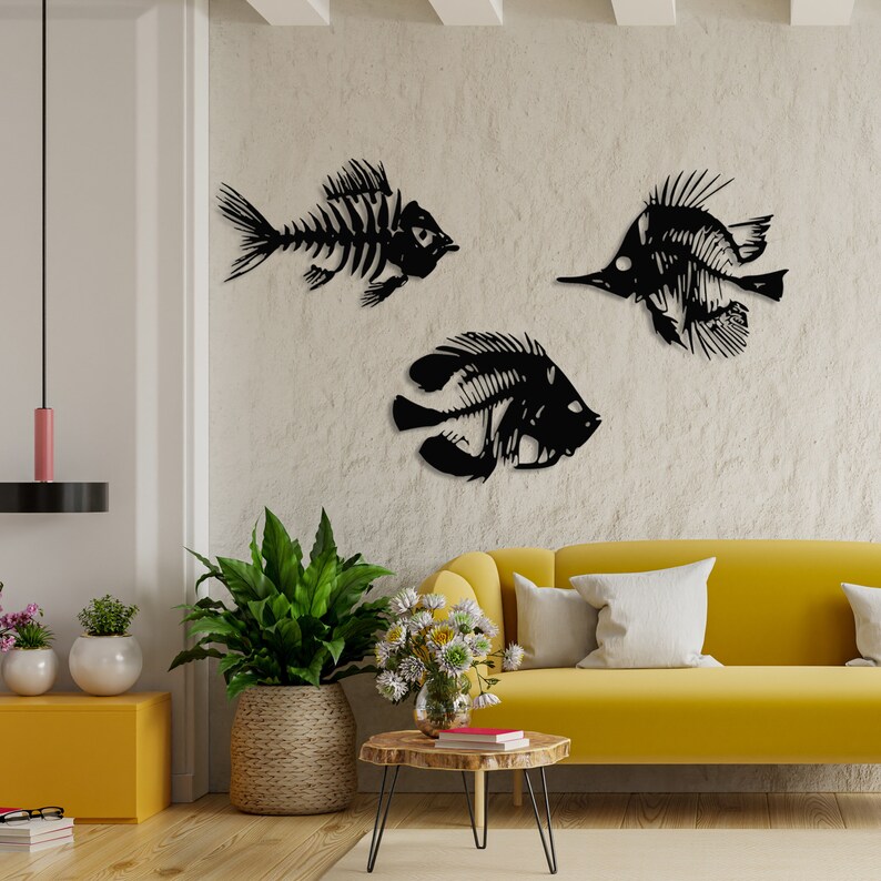 Fishbones Metal Wall Art Wall Hanging Fish Family Wall Art Etsy