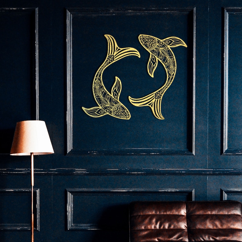 Koi Fish Metal Wall Art Feng Shui Metal Sculpture Minimalist Etsy