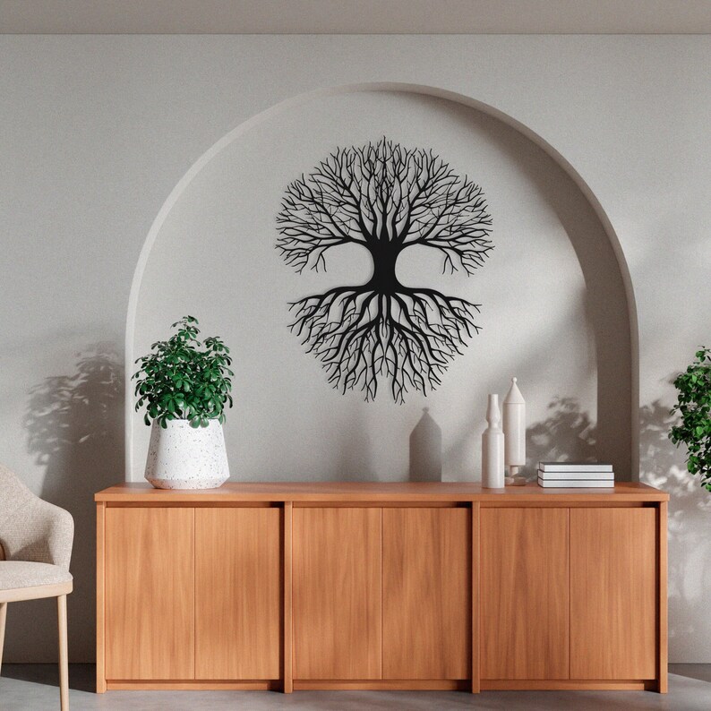 Metal Tree of Life Wall Art, 1.5mm Steel, Black Gold Silver Dye Home Decor Black