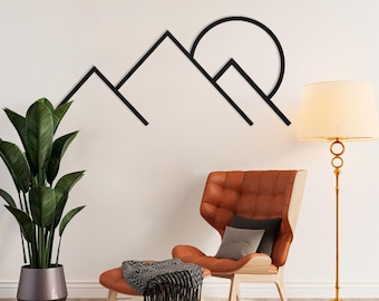 Minimalist Mountain Metal Wall Art: Modern Home Decor, Farmhouse Sculpture