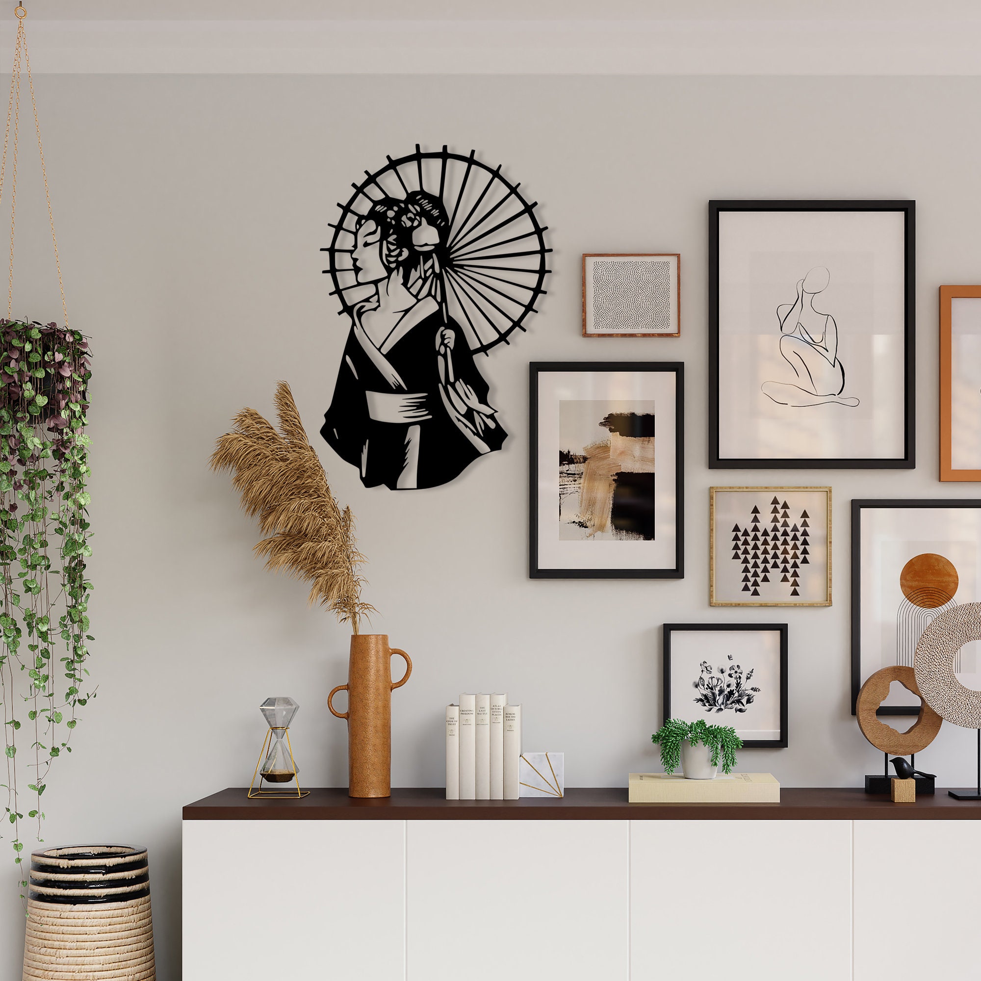 Japanese Geisha Metal Wall Decor Japanese Wall Art Geisha Etsy