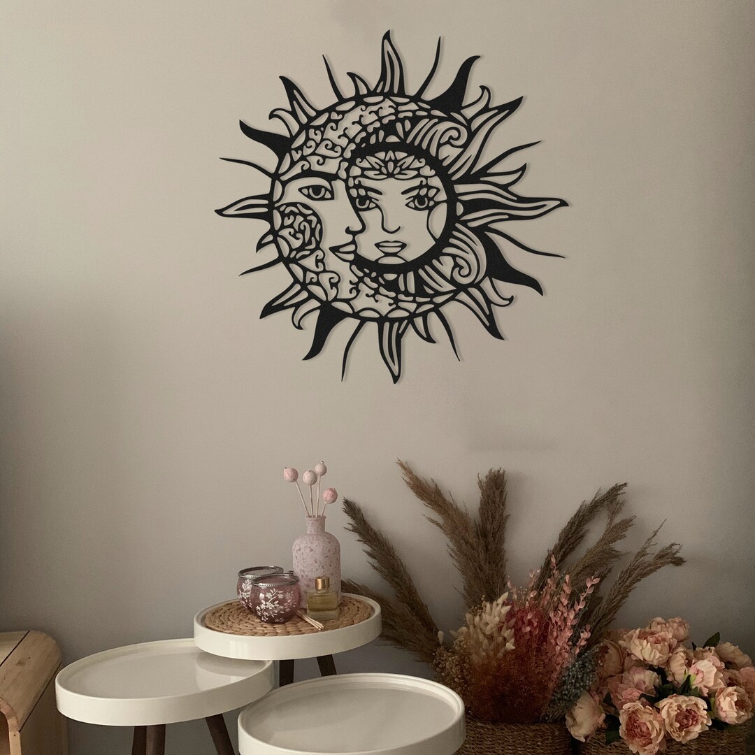 Textured Black Sun and Moon Metal Wall Art: Celestial Decor - Etsy
