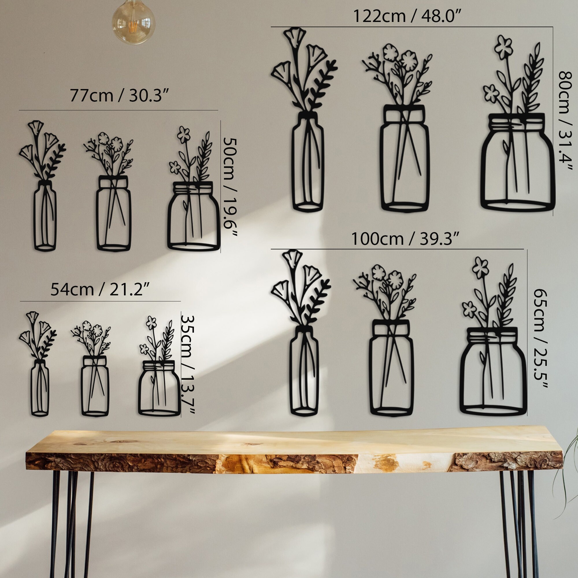 Set of 3 Flower in Vase Metal Wall Decor Modern Flower Wall Etsy