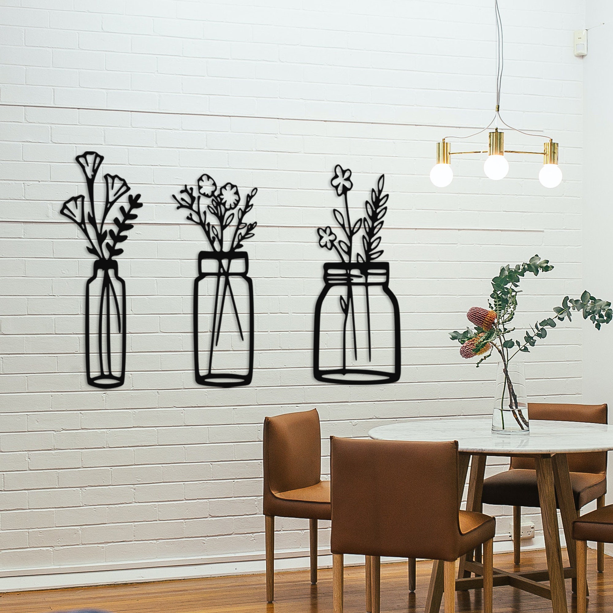 Set of 3 Flower in Vase Metal Wall Decor Modern Flower Wall Etsy