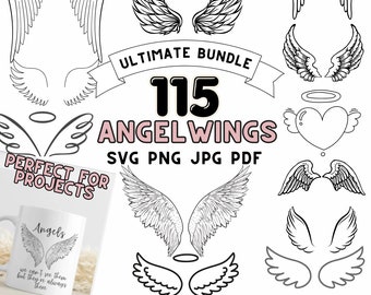 Angel Wing SVG, Angel Wings Bundle, Detailed Wing Sketches, Silhouette, SVG, PNG, jpg, pdf formats for Cricut, T-shirt Design & Clipart