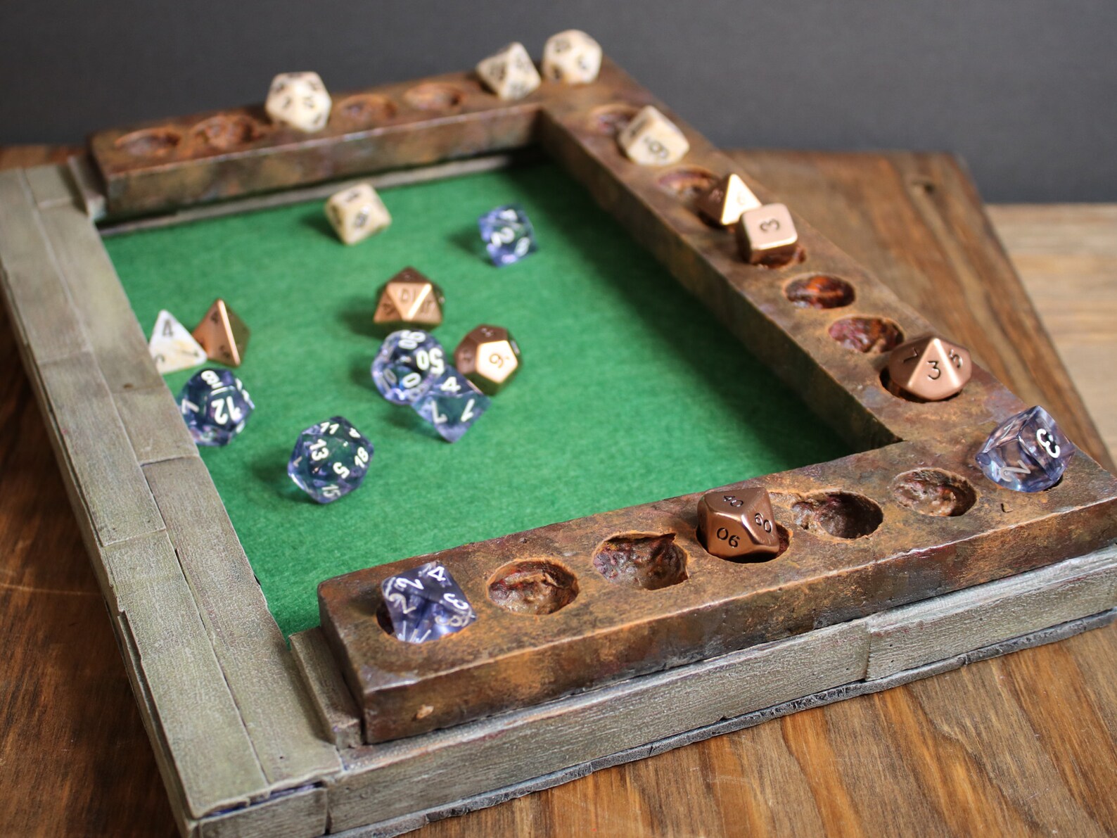 Polyhedral Dice Roll box and Holder Metal textured holders Etsy
