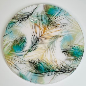 Boho Decor Party (8 Stück), ~ Teal Federn Abstrakt, Muster Runde Einweg Kunststoff Speiseteller, Sommer Speiseteller