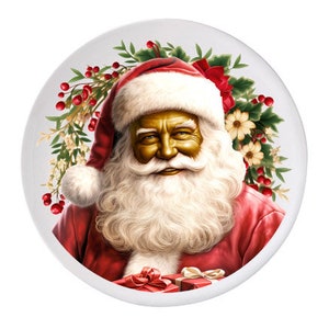 10-teiliges Vintage lächelndes Weihnachtsfest-Speiseteller-Set, runde Kunststoff-Einwegteller für Weihnachtsfeiern und Weihnachtsdekor