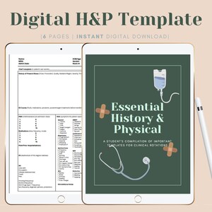 DIGITAL Download Printable Essential H&amp;P Clinical Template for Medical ...