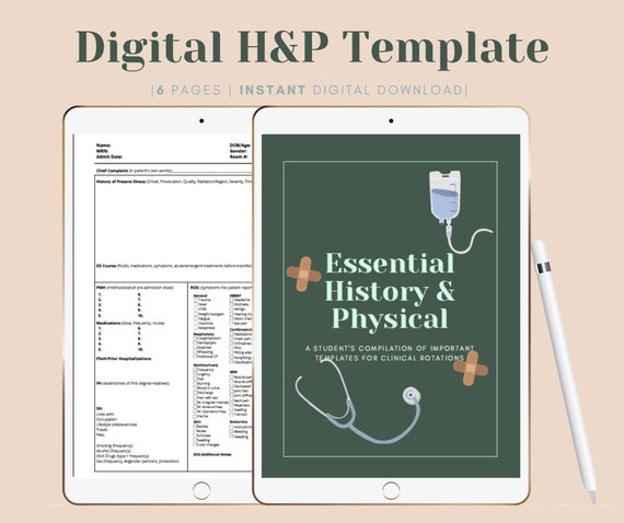 DIGITAL Download Printable Essential H&amp;P Clinical Template - Etsy