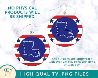 Louisiana State Round Earring Png, Sublimation Earring Design, Round Earring Png, Earring Template, Louisiana 4th of July, Red White Blue
