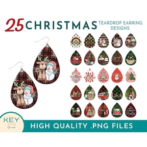 25 Merry Christmas Teardrop Earrings Png, Buffalo Plaid Png, Christmas Ornament png, Sublimation Earrings Png, Earring Bundle Png, Sublimate
