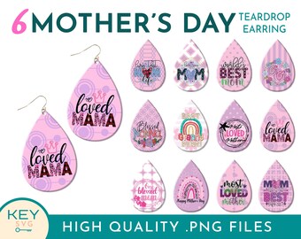 Mother's Day Teardrop Earrings Png, Sublimation Earring Designs, Mothers Day Png, Teardrop Earring Png, Mothers Day Gift, Earrings Downloads