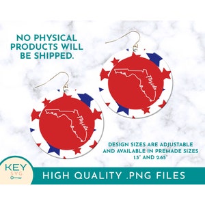 Florida State Round Earring Png, Sublimation Earring Design, Round Earring Png, Earring Template, Florida 4 juli, Rood Wit Blauw