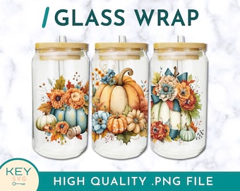 Fall Tumbler Wrap Png Sublimation Glass Can Wraps 16oz / 20oz Png Presized, Pumpkin Png,  Fall Sublimation Wrap, Fall Png
