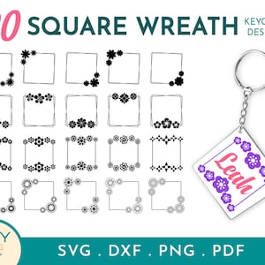 Square Floral Wreath Svg, Wreath Svg, Laurel Wreath Svg, Floral Frame Svg, Acrylic Keychain Svg, Keychain Patterns Svg, Wreath With Leaves