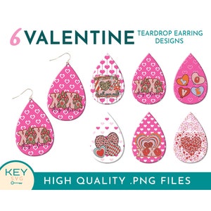 Valentijnsdag Teardrop Oorbellen Png, Hart Png, XOXO Oorbellen, Liefde Png, Sublimeren Earring Designs Png, Earring Bundle Png, Teardrop Template