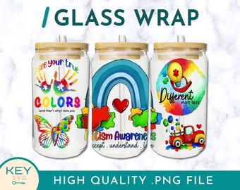 Autism Awareness Wrap Png Sublimation Glass Can Wraps 16oz / 20oz Png Presized, Autism Mom Png, Autism Designs Sublimation Wrap