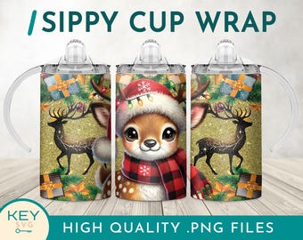 Renna di Babbo Natale Png, Tazza con beccuccio per renna invernale Png, Tumbler da 12 once per bambini, Tumbler con renna di Natale, Disegni per sublimazione della tazza con beccuccio